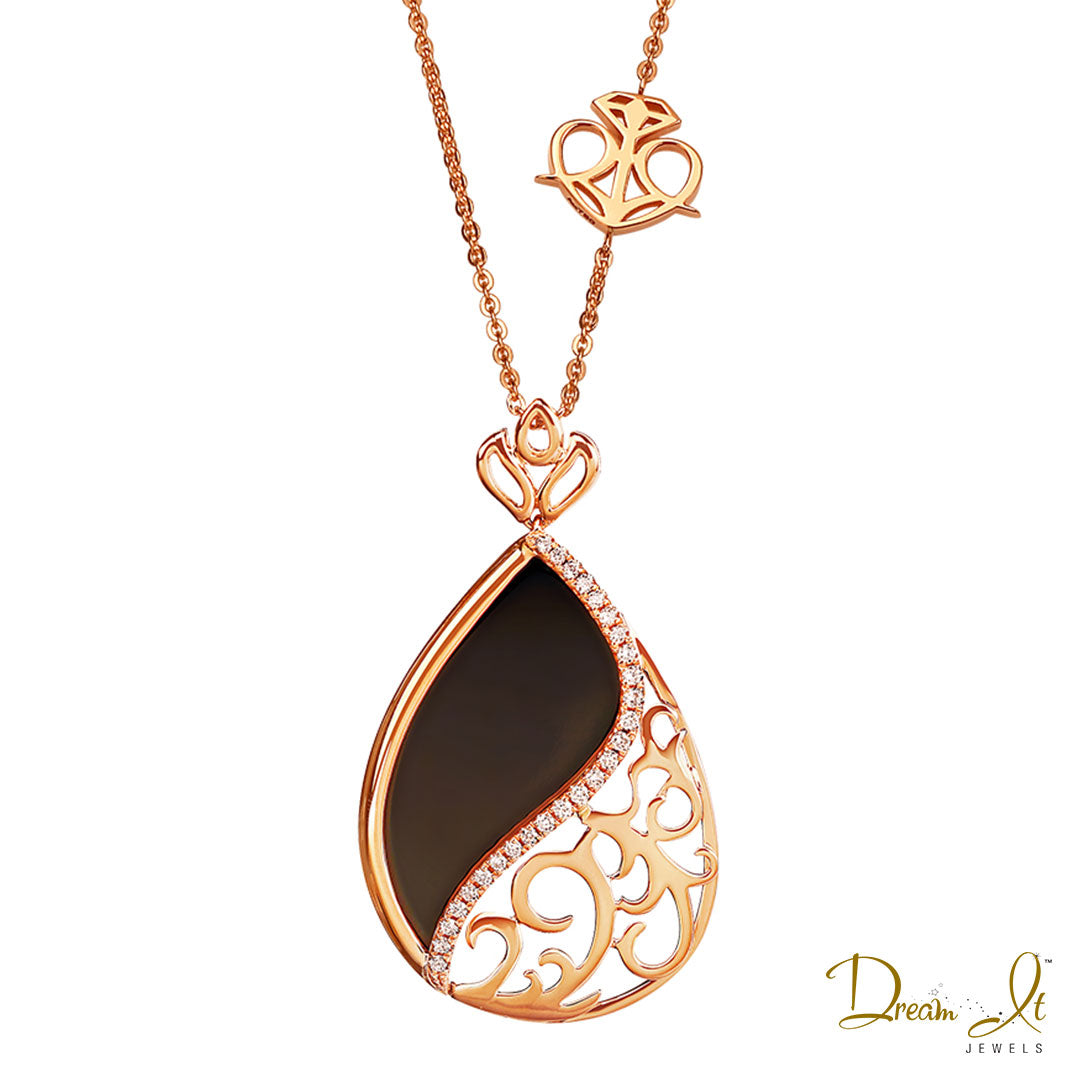 14 Karat Rose Gold Diamond (0.14ct) and Black Agate Stone Pendant | Dream It Jewels 