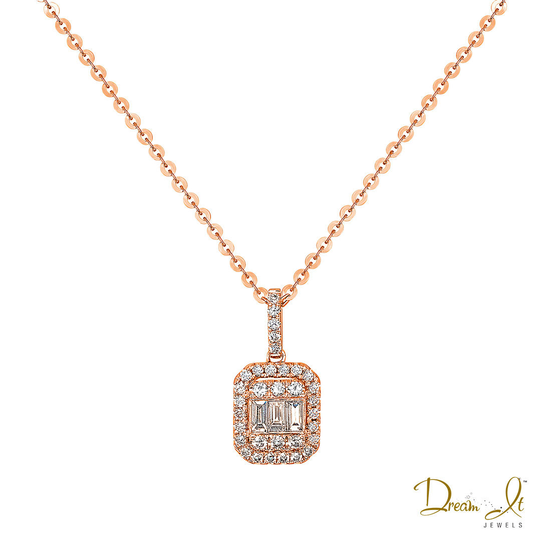 14 Karat Rose Gold and Baguette Diamond (0.33ct) Pendant | Dream It Jewels 