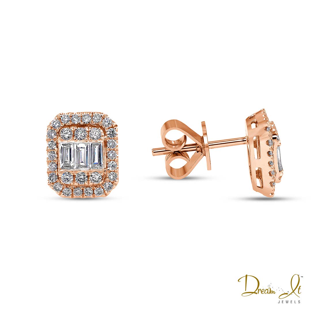 14 Karat Rose Gold and Baguette Diamond (0.57ct) Earrings - Dream It Jewels
