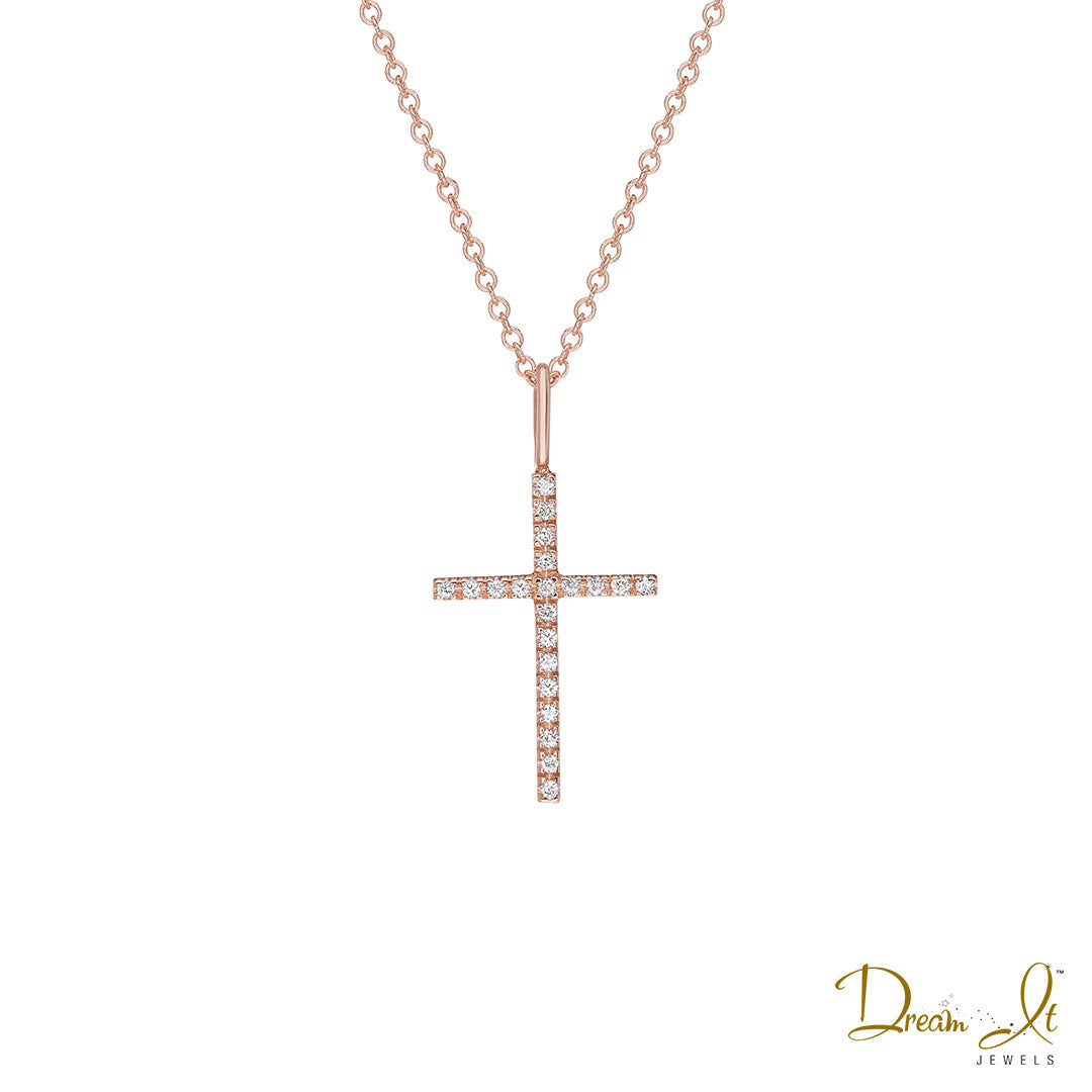 14 Karat Rose Gold and Diamond (0.07ct) Cross Pendant | Dream It Jewels 