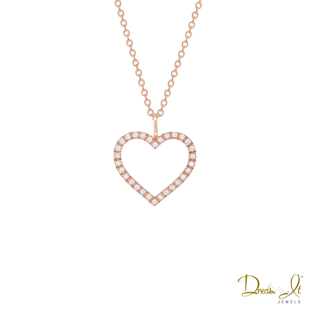 14 Karat Rose Gold and Diamond (0.07ct) Open Heart Pendant | Dream It Jewels 