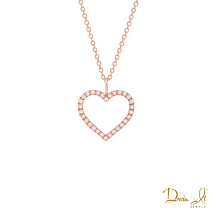 14 Karat Rose Gold and Diamond (0.07ct) Open Heart Pendant | Dream It Jewels 