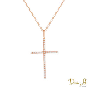 14 Karat Rose Gold and Diamond (0.10ct) Cross Pendant | Dream It Jewels 