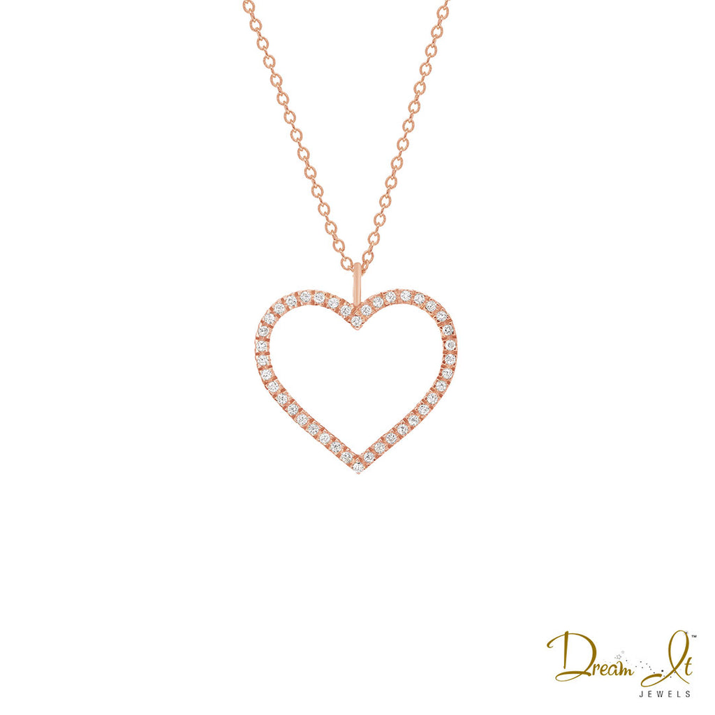 14 Karat Rose Gold and Diamond (0.10ct) Open Heart Pendant | Dream It Jewels 