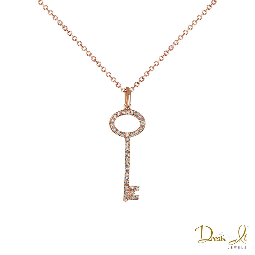 14 Karat Rose Gold and Diamond (0.13ct) Key Pendant | Dream It Jewels 