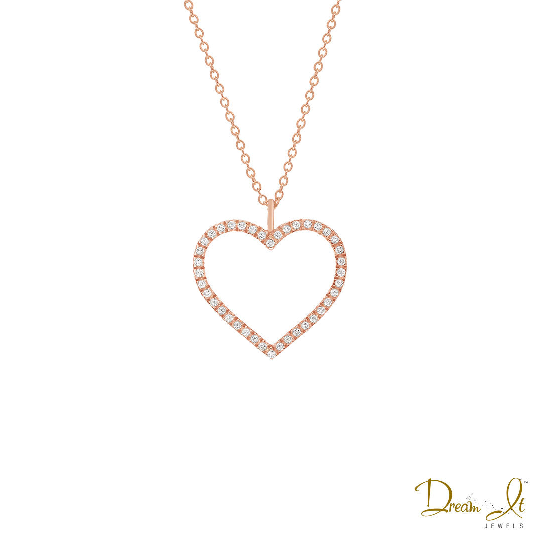 14 Karat Rose Gold and Diamond (0.13ct) Open Heart Pendant | Dream It Jewels 