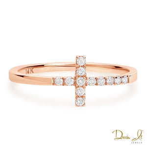 14 Karat Rose Gold and Diamond (0.15ct) Cross Ring - Dream It Jewels