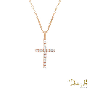 14 Karat Rose Gold and Diamond (0.16ct) Cross Pendant | Dream It Jewels 