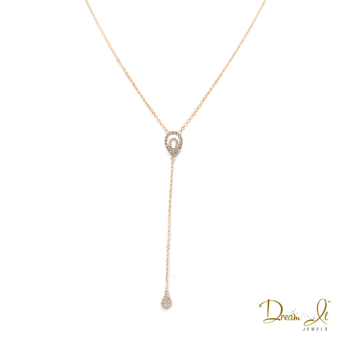 14 Karat Rose Gold and Diamond (0.18ct) Tear Drop Necklace | Dream It Jewels 