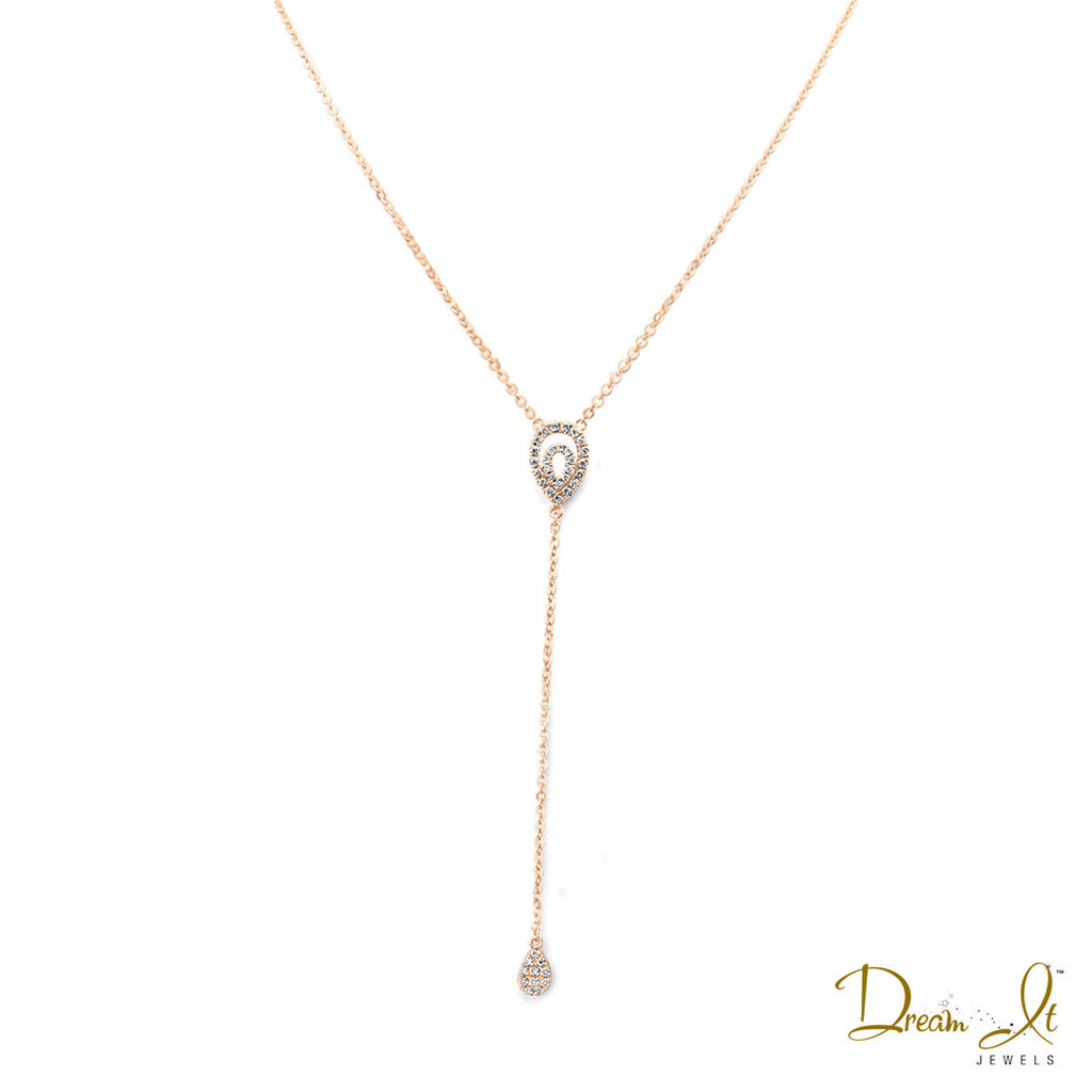 14 Karat Rose Gold and Diamond (0.18ct) Tear Drop Necklace | Dream It Jewels 