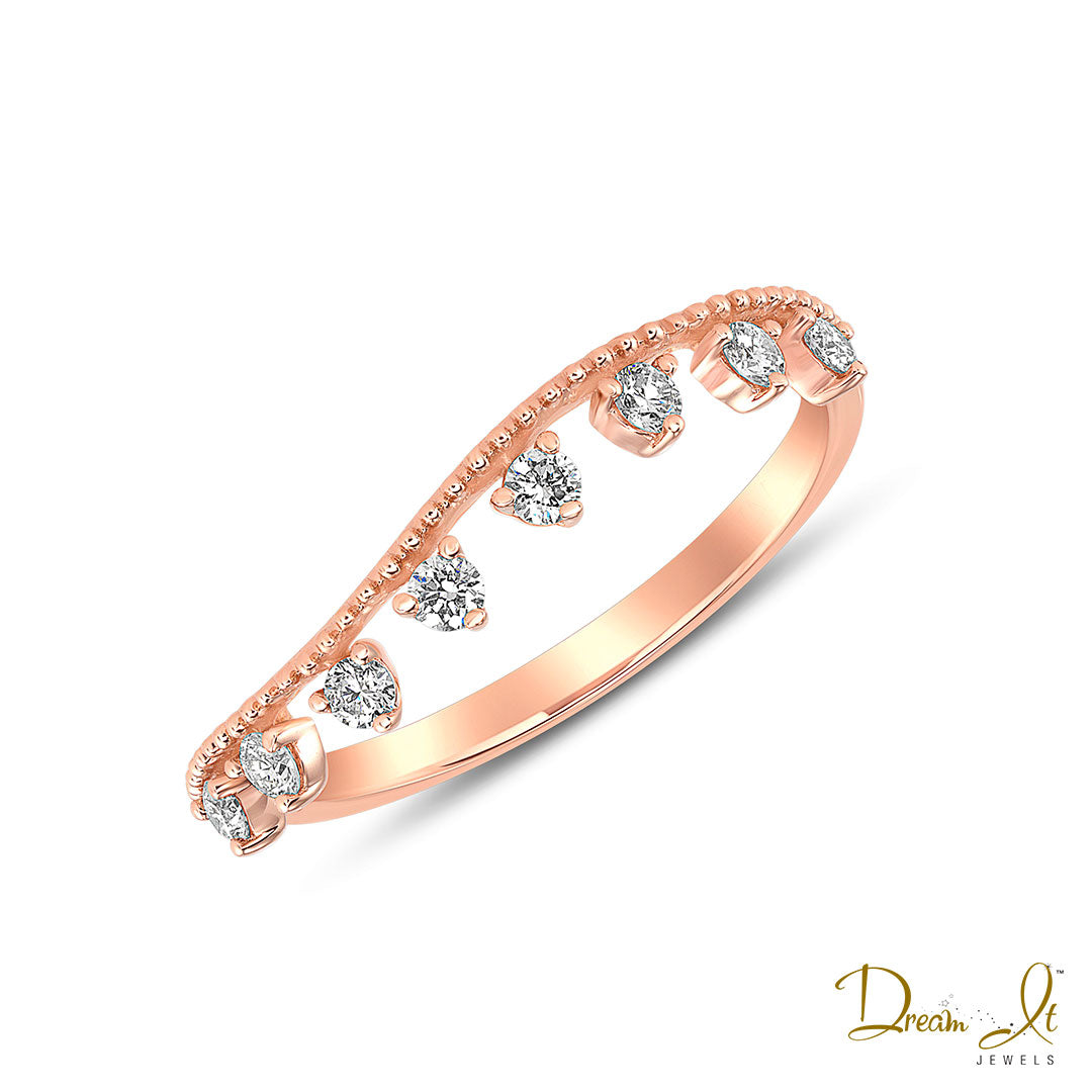 14 Karat Rose Gold and Diamond (0.20ct) Beaded Design Wavy Ring | Dream It Jewels 