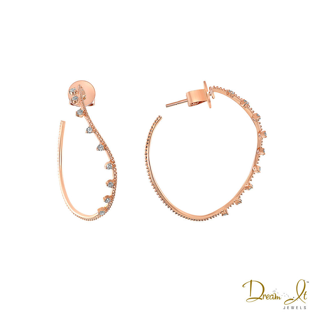 14 Karat Rose Gold and Diamond (0.21ct) Beaded Swirl Hoop Earrings | Dream It Jewels