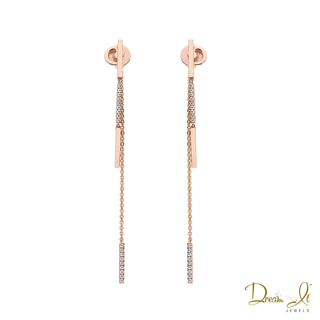 14 Karat Rose Gold and Diamond (0.21ct) Double Row Dangling Earrings | Dream It Jewels