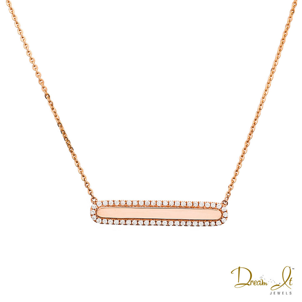 14 Karat Rose Gold and Diamond (0.24ct) Name Plate Necklace | Dream It Jewels 