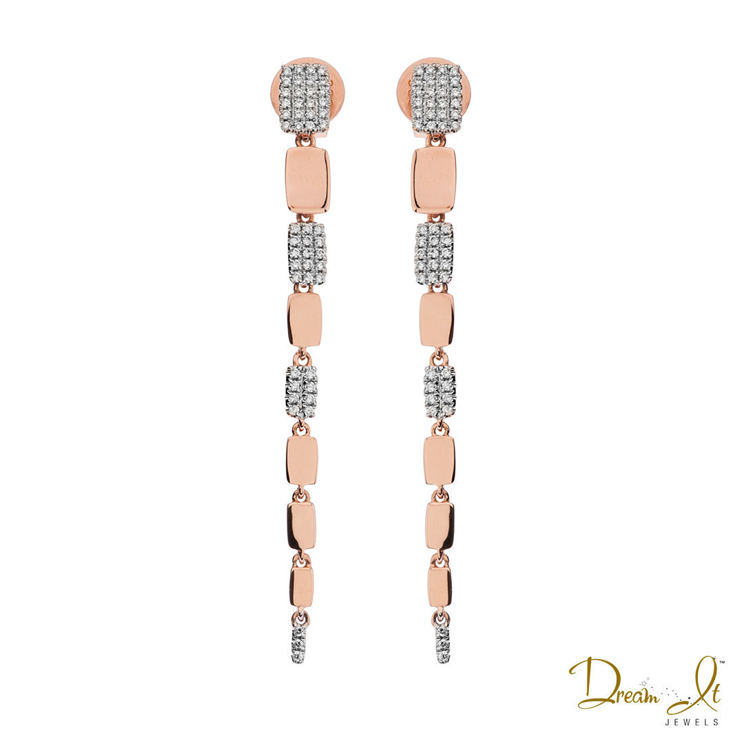 14 Karat Rose Gold and Diamond (0.29ct) Rectangular Shape Dangling Earrings | Dream It Jewels
