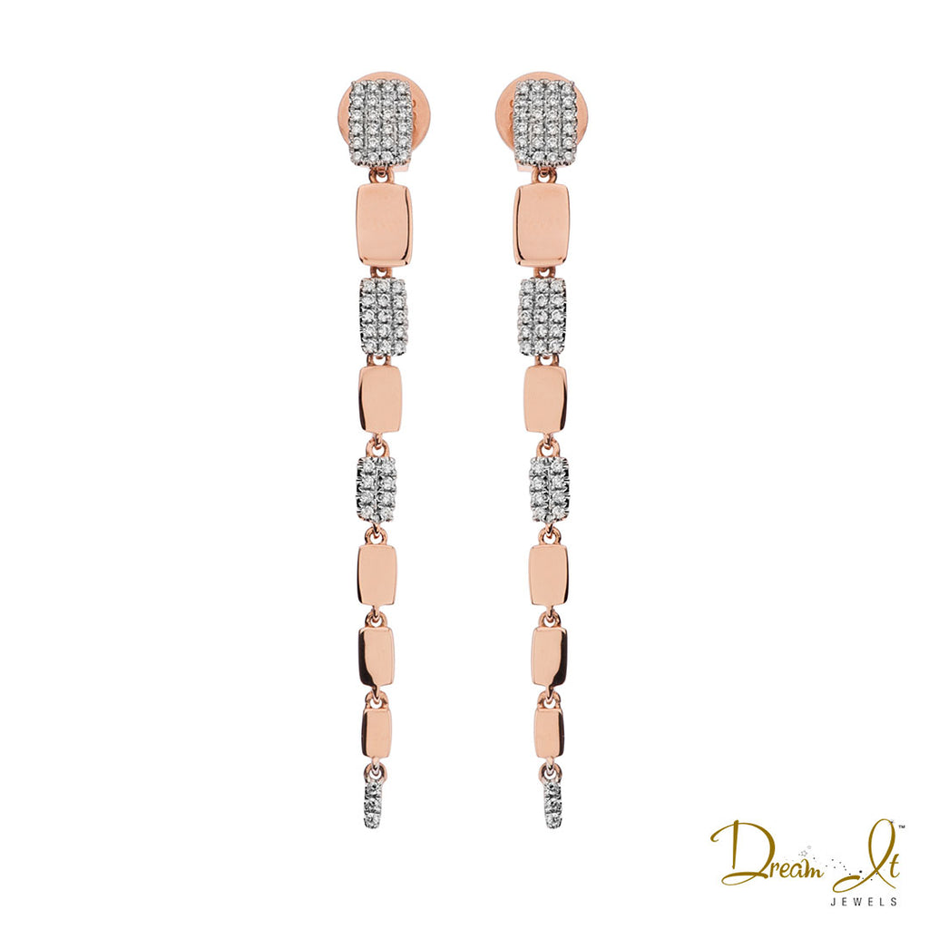 14 Karat Rose Gold and Diamond (0.29ct) Rectangular Shape Dangling Earrings | Dream It Jewels