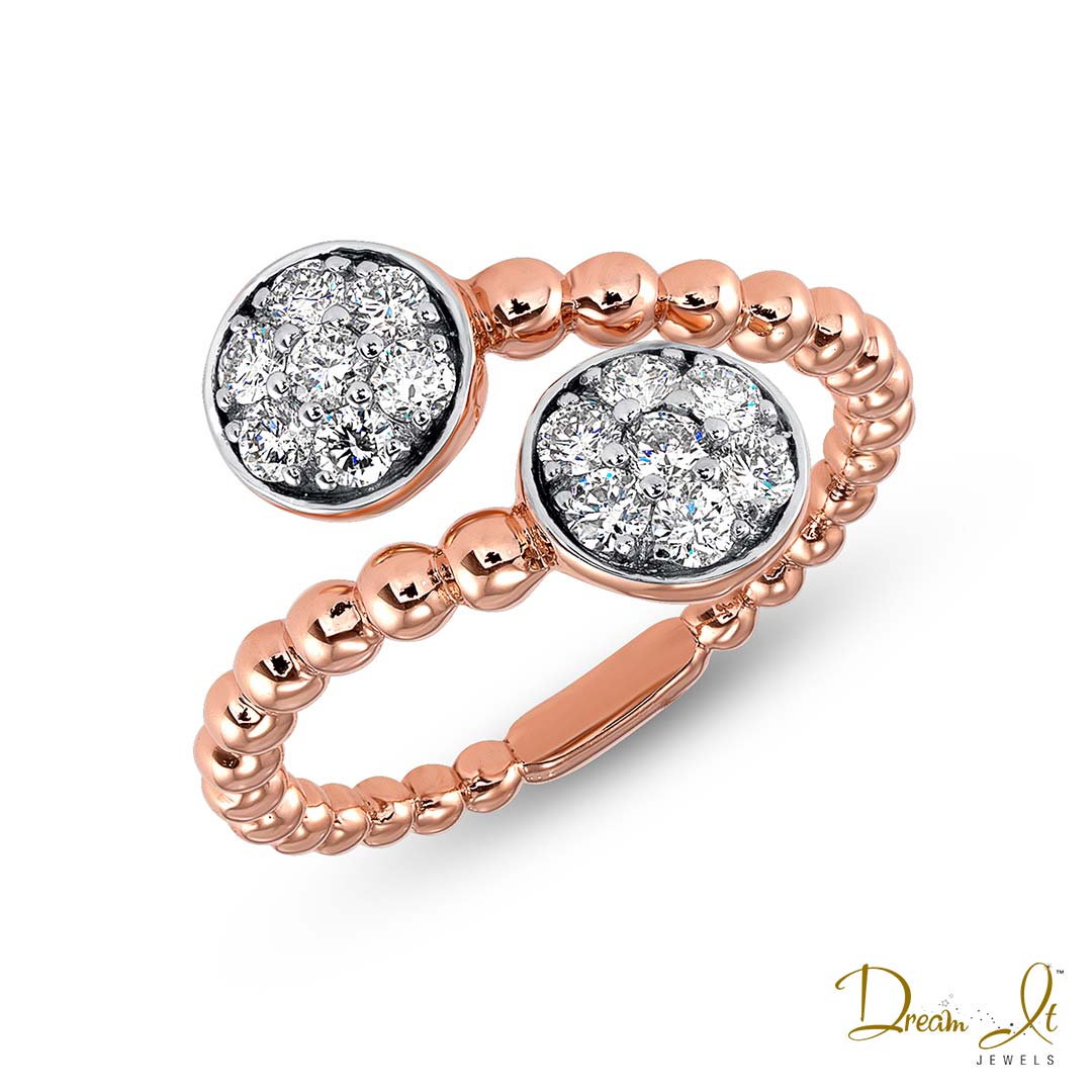 14 Karat Rose Gold and Diamond (0.46ct) Beaded Bypass Ring | Dream It Jewels