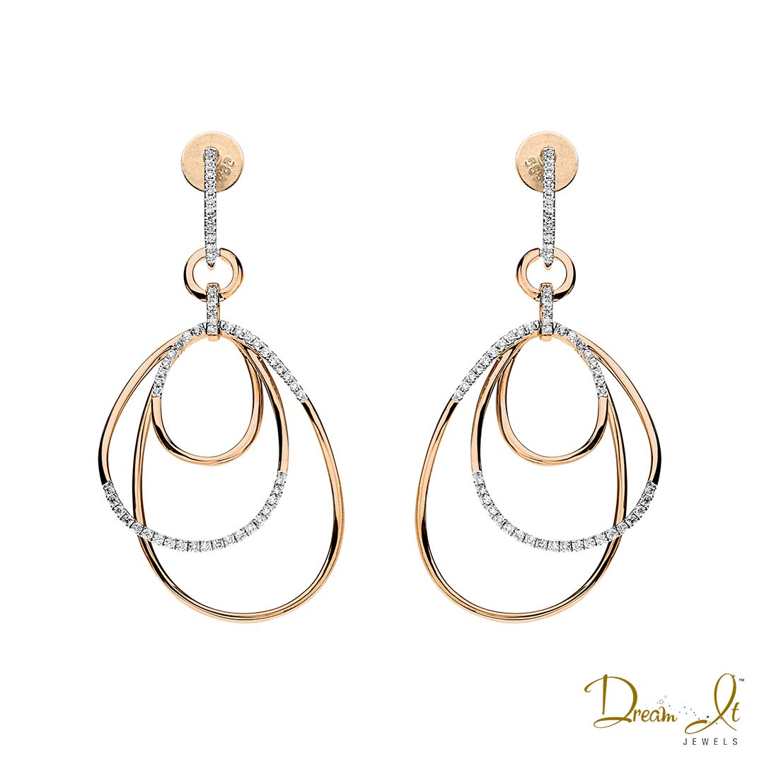 14 Karat Rose Gold and Diamond (0.55ct) Dangling Hoop Earrings | Dream It Jewels