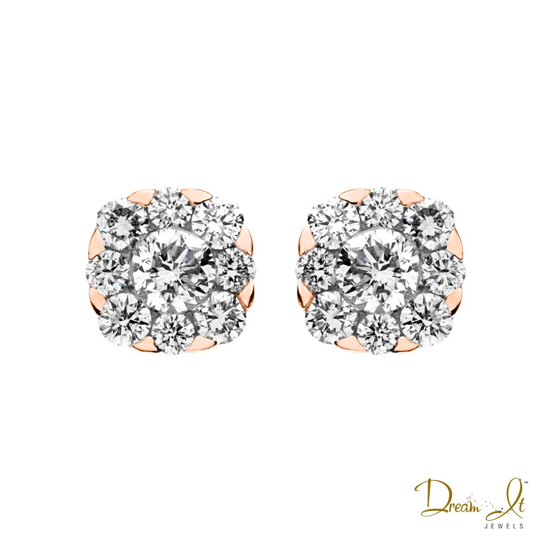 14 Karat Rose Gold and Diamond (1.05ct) Cluster Cushion Shape Earrings | Dream It Jewels
