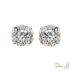 14 Karat Rose Gold and Diamond (1.05ct) Cluster Cushion Shape Earrings | Dream It Jewels