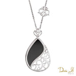 14 Karat White Gold Diamond (0.14ct) and Black Agate Stone Pendant | Dream It Jewels 