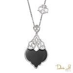 14 Karat White Gold Diamond (0.17ct) and Black Agate Stone Pendant | Dream It Jewels 