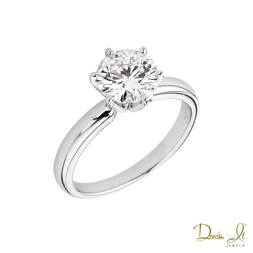 14 Karat White Gold and 6 Prong 7.5mm (1.50ct) Moissanite Solitaire Ring | Dream It Jewels 