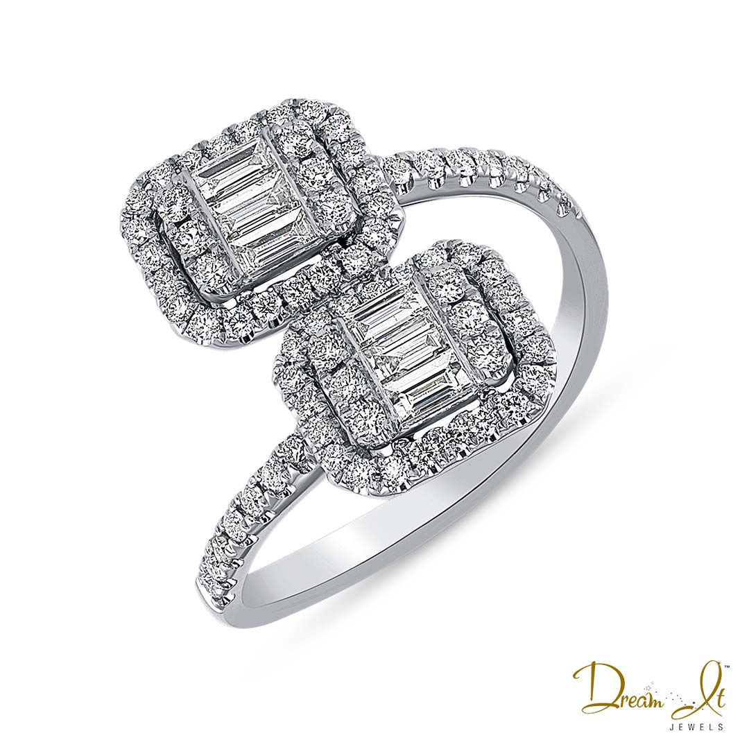 14 Karat White Gold and Baguette Diamond (0.71ct) Bypass Design Ring | Dream It Jewels 