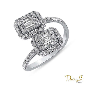 14 Karat White Gold and Baguette Diamond (0.71ct) Bypass Design Ring | Dream It Jewels 