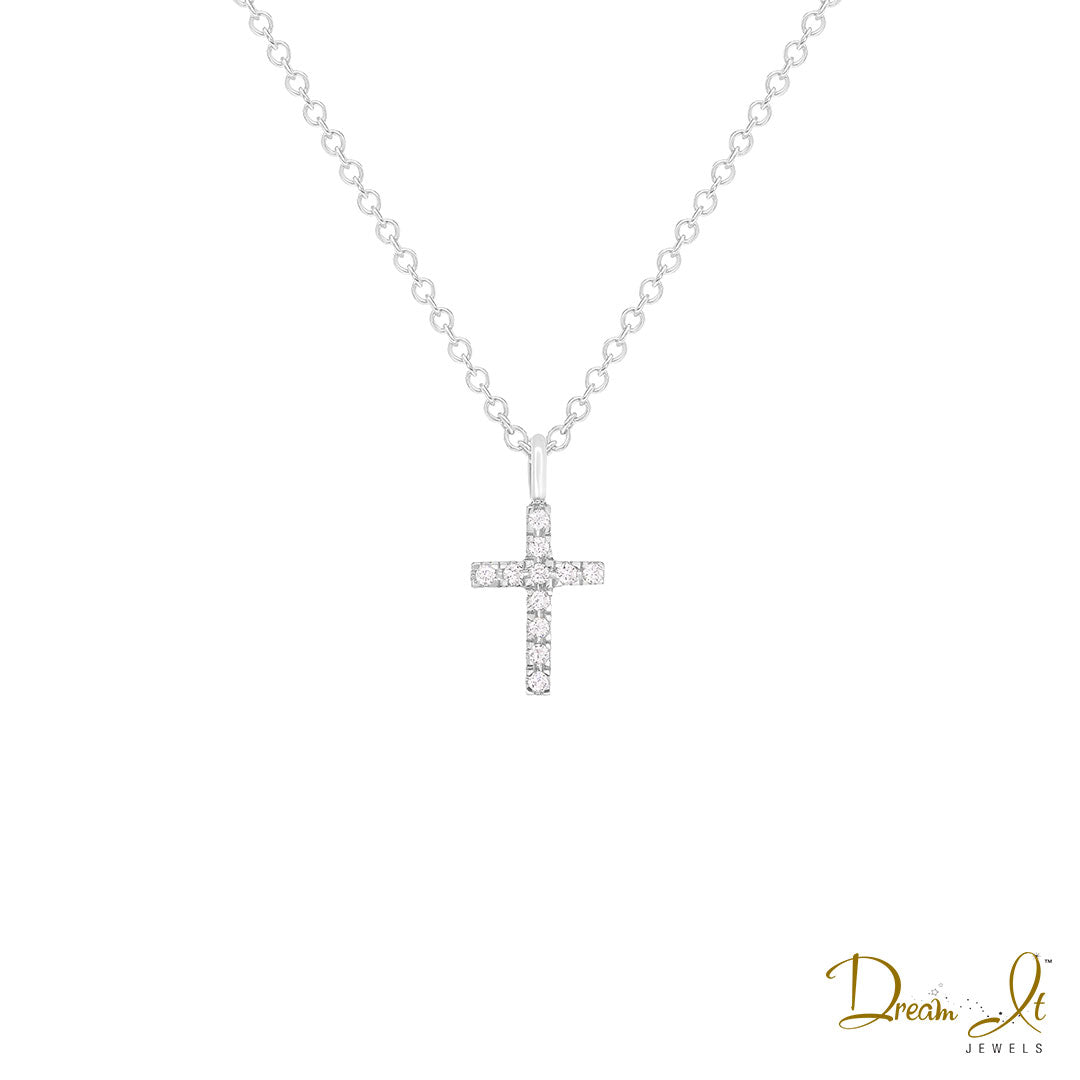 14 Karat White Gold and Diamond (0.04ct) Cross Pendant | Dream It Jewels 