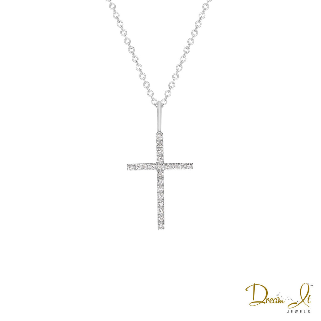 14 Karat White Gold and Diamond (0.07ct) Cross Pendant | Dream It Jewels 