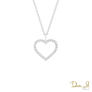 14 Karat White Gold and Diamond (0.07ct) Open Heart Pendant | Dream It Jewels 