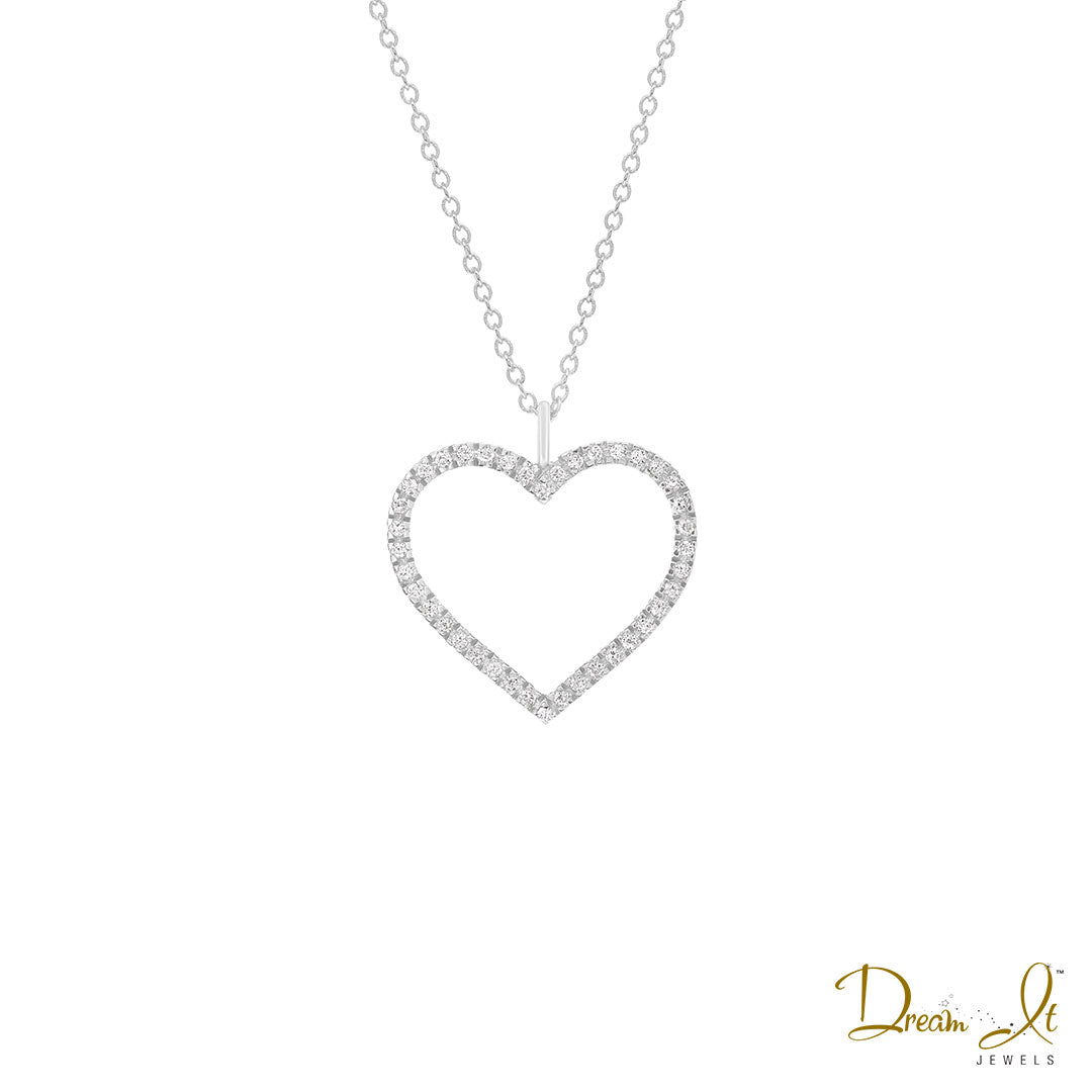 14 Karat White Gold and Diamond (0.10ct) Open Heart Pendant | Dream It Jewels 