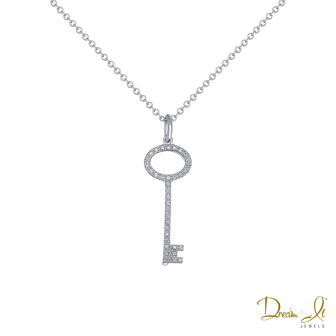 14 Karat White Gold and Diamond (0.13ct) Key Pendant | Dream It Jewels 