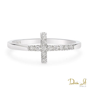 14 Karat White Gold and Diamond (0.15ct) Cross Ring - Dream It Jewels