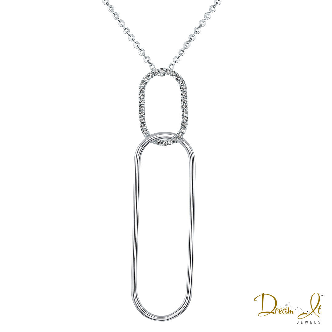 14 Karat White Gold and Diamond (0.15ct) Paper Clip Design Pendant | Dream It Jewels 