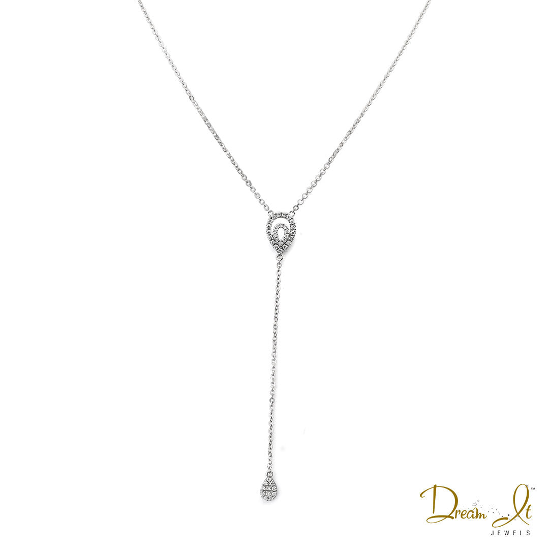 14 Karat White Gold and Diamond (0.18ct) Tear Drop Necklace | Dream It Jewels 