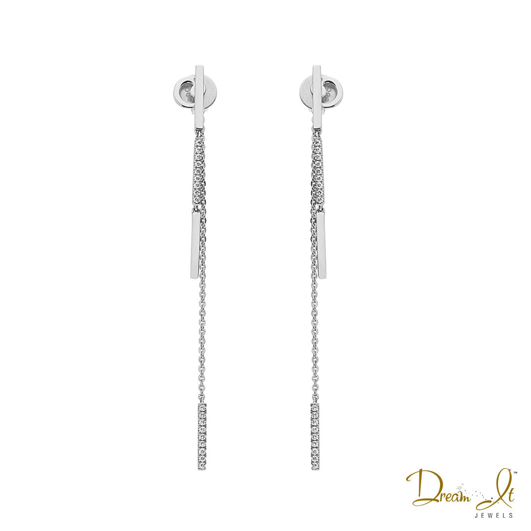 14 Karat White Gold and Diamond (0.21ct) Double Row Dangling Earrings | Dream It Jewels