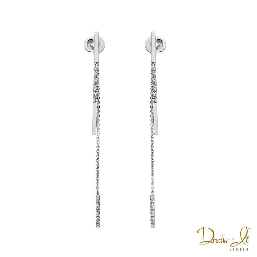 14 Karat White Gold and Diamond (0.21ct) Double Row Dangling Earrings | Dream It Jewels
