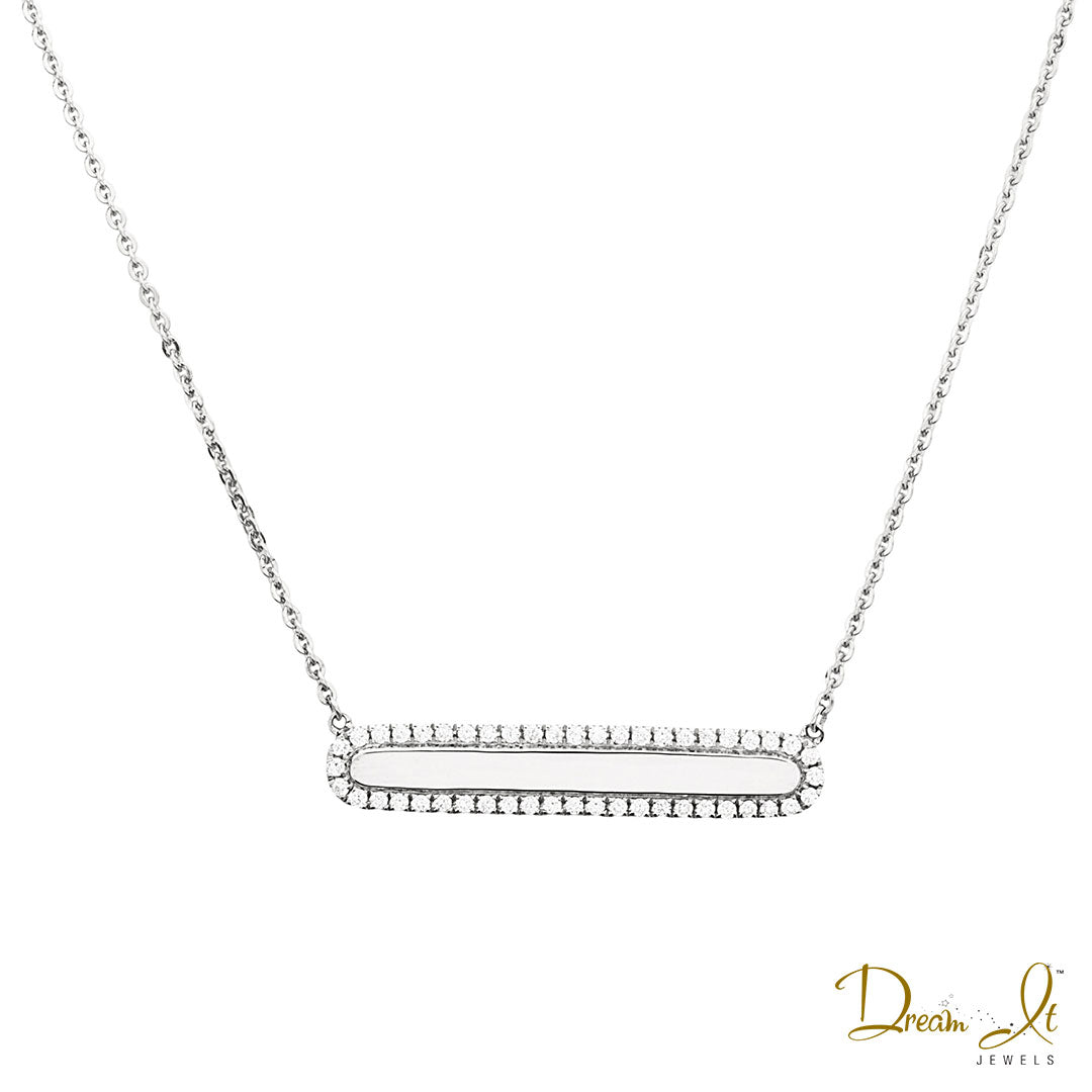 14 Karat White Gold and Diamond (0.24ct) Name Plate Necklace | Dream It Jewels 