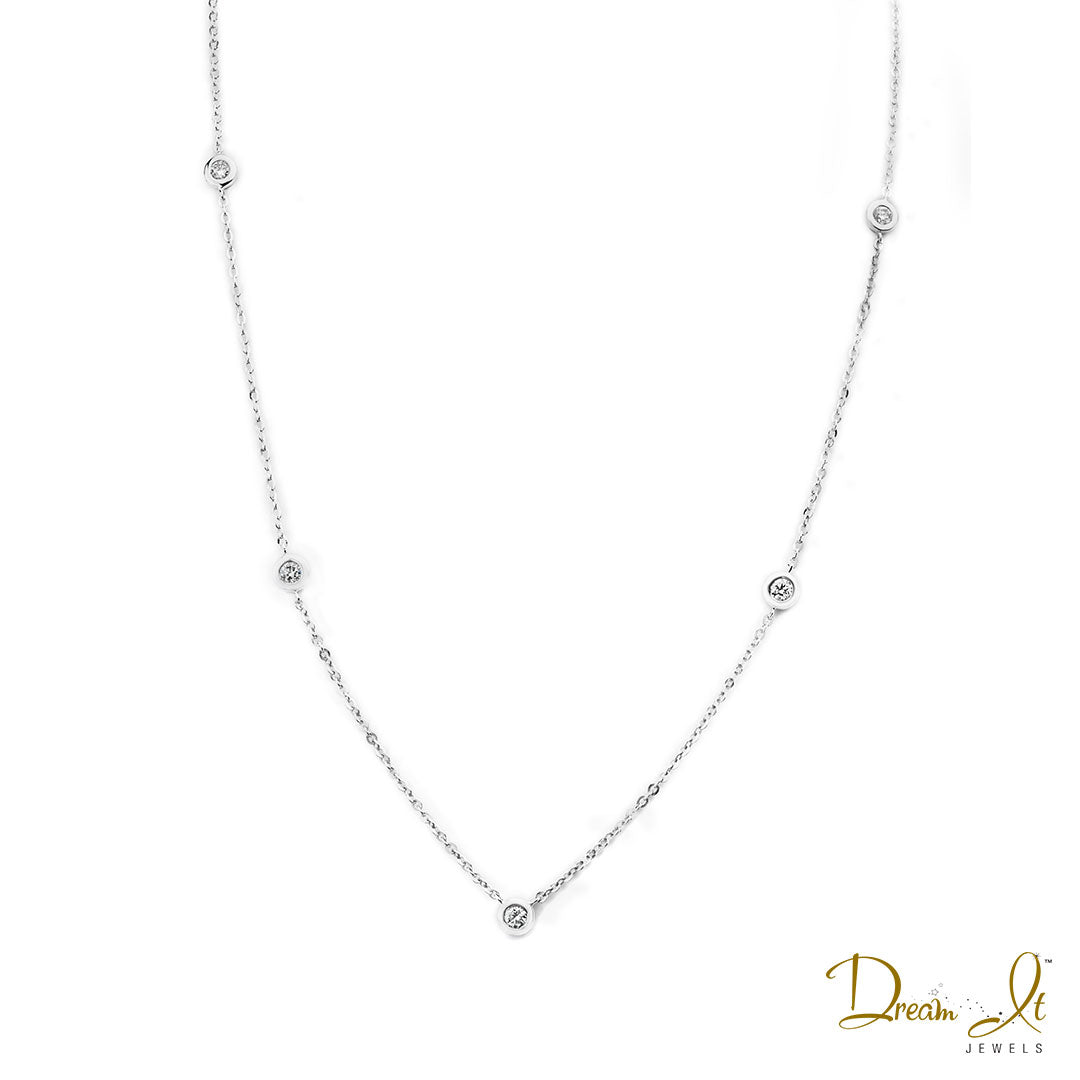 14 Karat White Gold and Diamond (0.27ct) Bezel Necklace | Dream It Jewels 