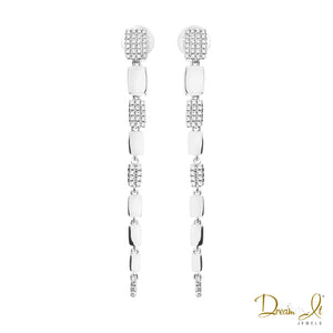 14 Karat White Gold and Diamond (0.29ct) Rectangular Shape Dangling Earrings | Dream It Jewels