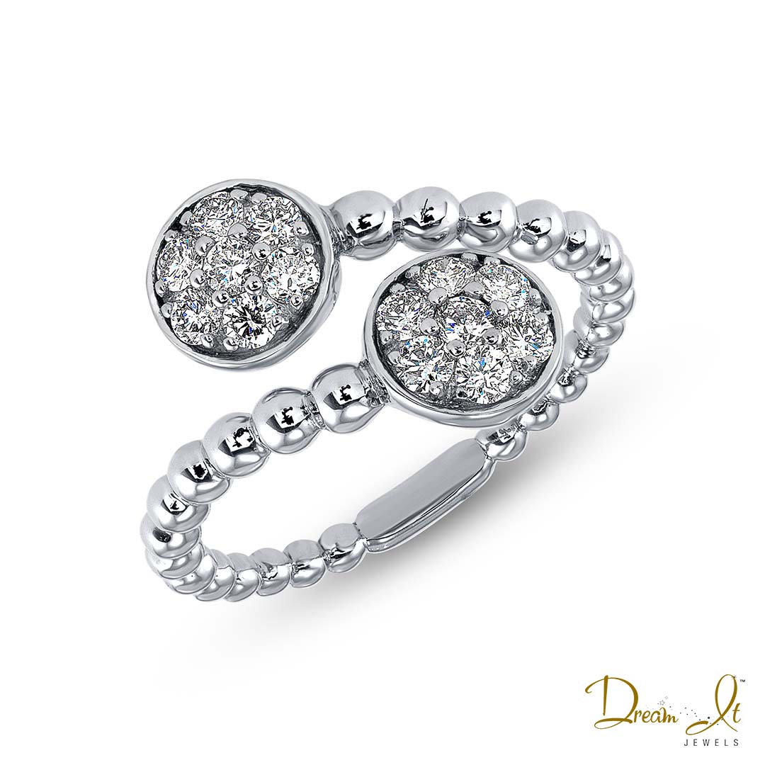 14 Karat White Gold and Diamond (0.46ct) Beaded Bypass Ring | Dream It Jewels