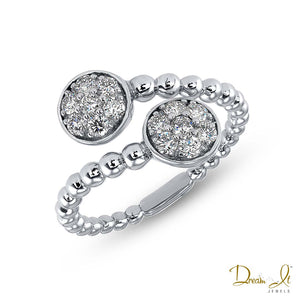 14 Karat White Gold and Diamond (0.46ct) Beaded Bypass Ring | Dream It Jewels