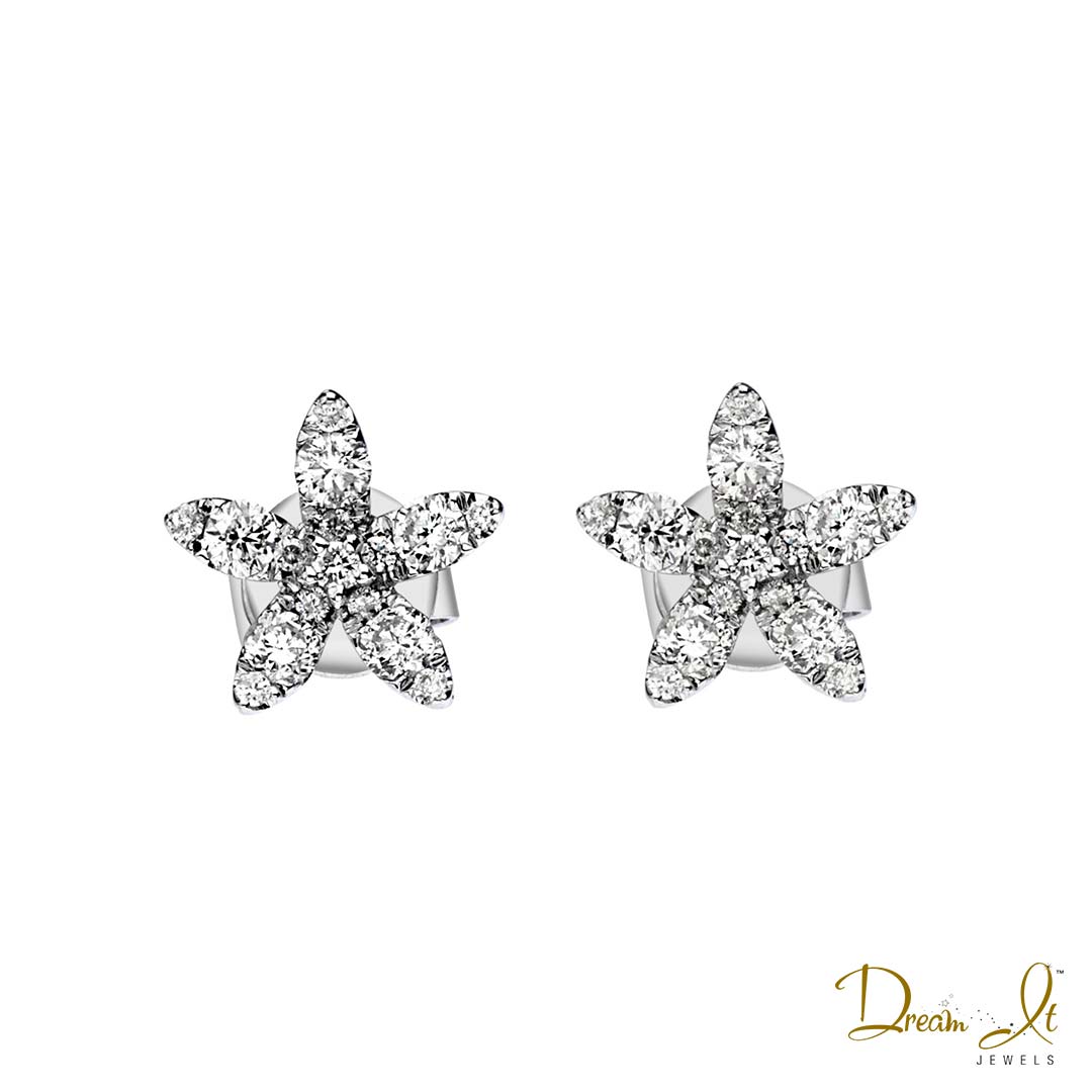 14 Karat White Gold and Diamond (0.49ct) Star Shape Earrings | Dream It Jewels