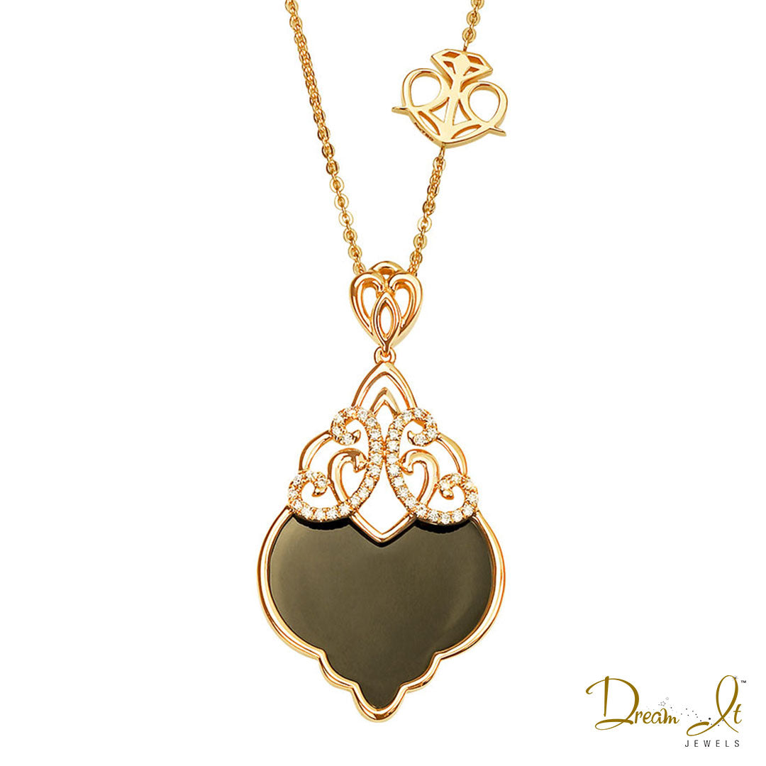 14 Karat Yellow Gold Diamond (0.17ct) and Black Agate Stone Pendant | Dream It Jewels 