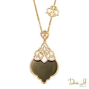 14 Karat Yellow Gold Diamond (0.17ct) and Black Agate Stone Pendant | Dream It Jewels 