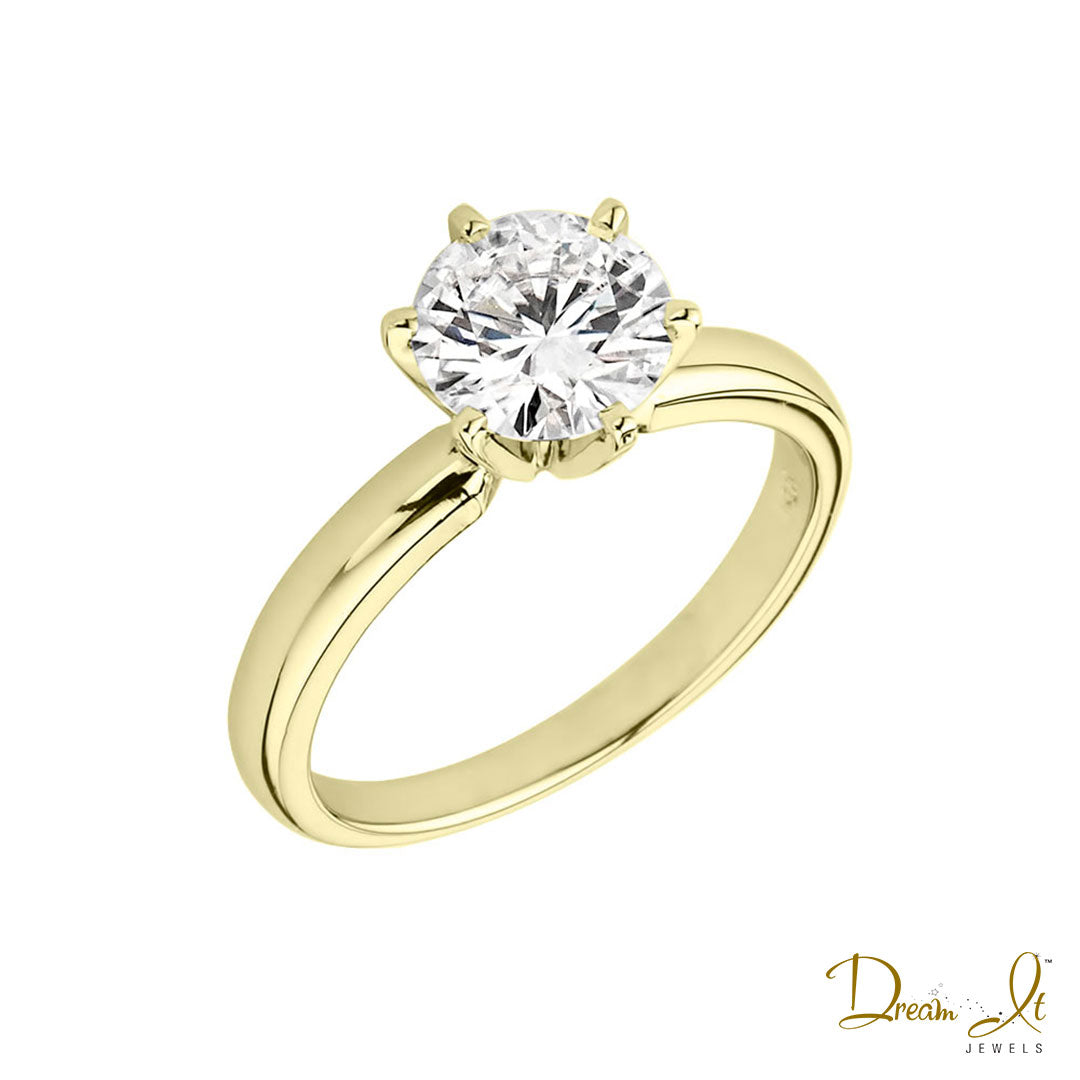 14 Karat Yellow Gold and 6 Prong 7.5mm (1.50ct) Moissanite Solitaire Ring | Dream It Jewels 