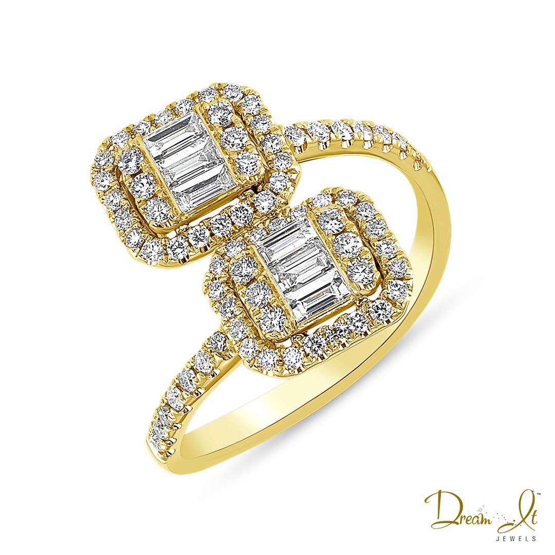 14 Karat Yellow Gold and Baguette Diamond (0.71ct) Bypass Design Ring | Dream It Jewels 