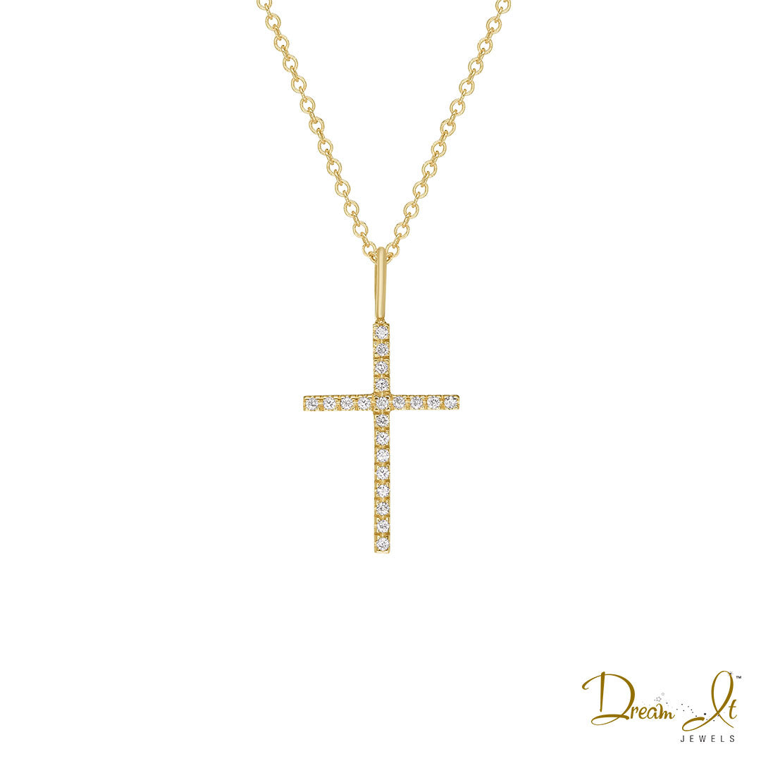 14 Karat Yellow Gold and Diamond (0.07ct) Cross Pendant | Dream It Jewels 